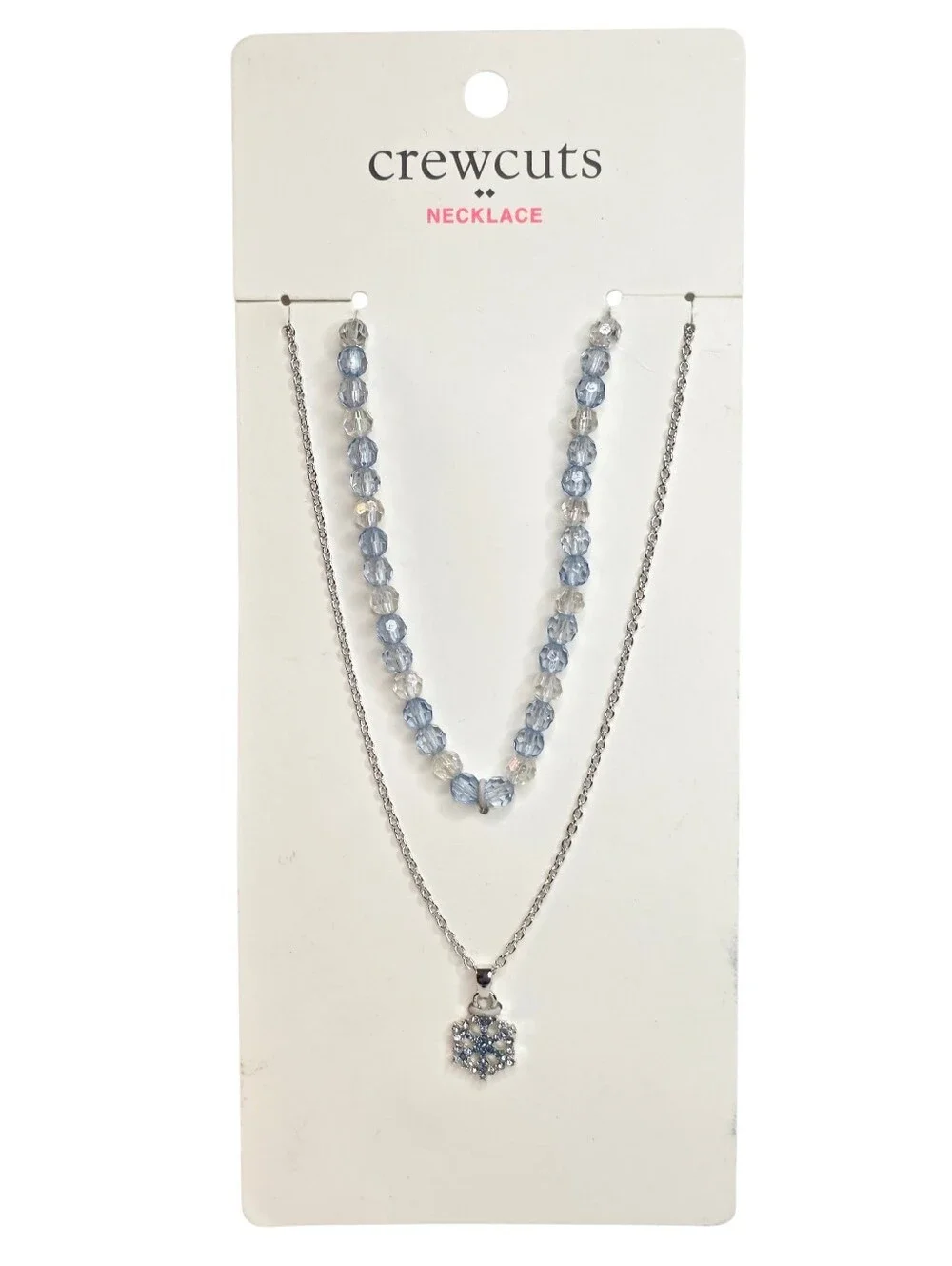 J Crew Crewcuts Kids Layered Crystal Beaded Snowflake Charm Silver Necklace